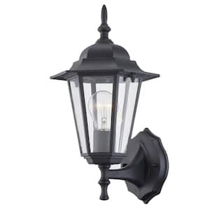 1-Light Textured Black Not Solar Outdoor Wall Lantern Sconce with Clear Glass