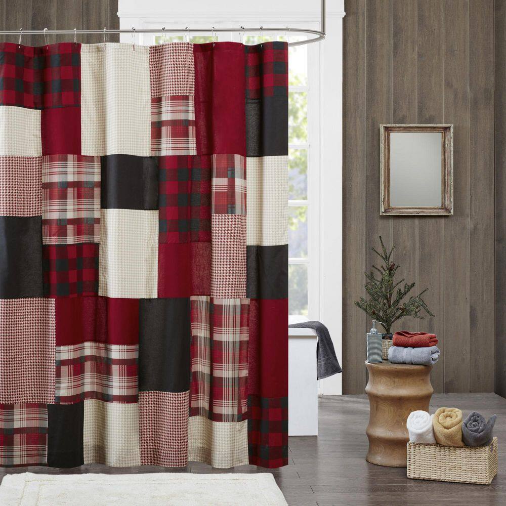 Sunset Patchwork Multicolor Cotton Shower Curtain with Liner