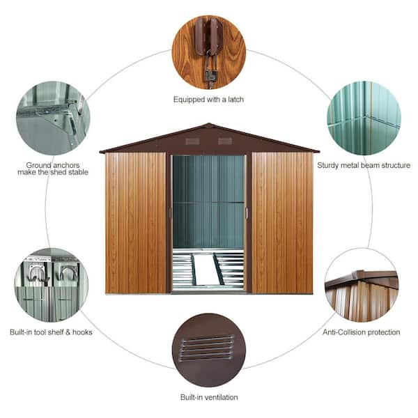 10 ft. W x 8 ft. D Outdoor Metal Storage Shed with Lockable Door, Brown(80 Sq. ft. )
