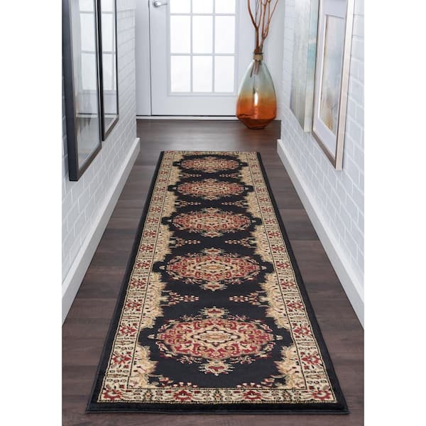 Sensation Border Black 2 ft. x 10 ft. Indoor Runner Rug