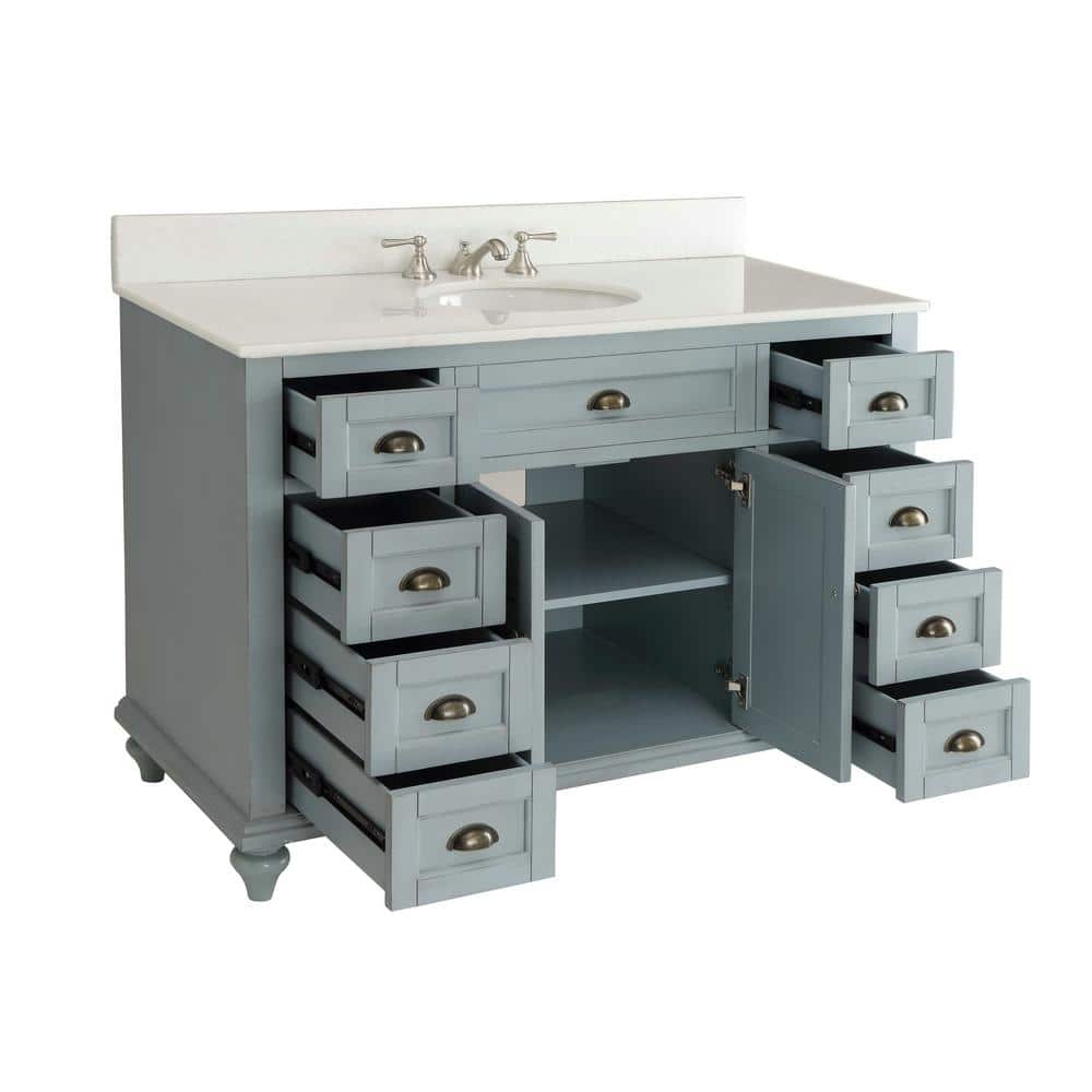 49" Blue Cottage Style Bathroom Vanity with Quartz Countertop