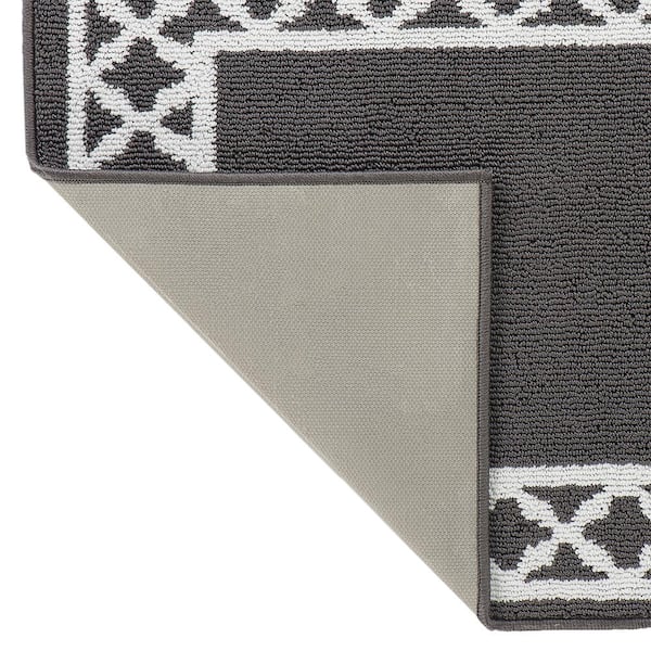 Tufted Dark Gray and White 2 ft. 2 in. x 5 ft. Collin Trellis Border Runner Rug