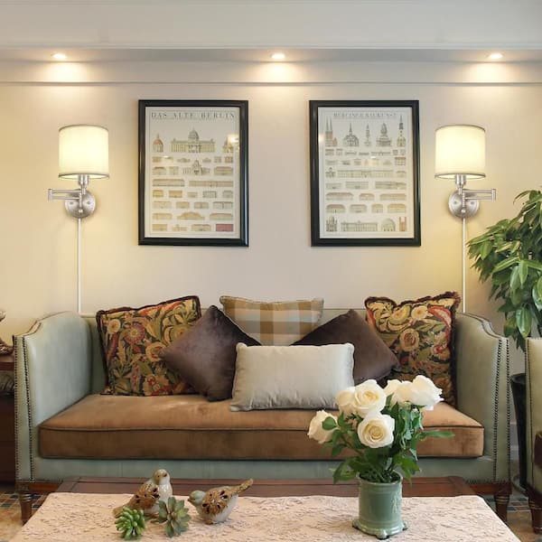 12 in. 1 Light Brushed Nickel Dimmable Wall Sconce with Swing Arm and 2 LED Bulbs Included (2-Pack) Lamp-1298 - The Home Depot