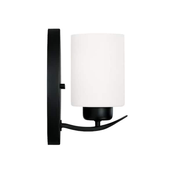 HOMEPLACE LIGHTING Dixon 4.5 in. 1-Light Sconce in Matte Black with Soft White Glass