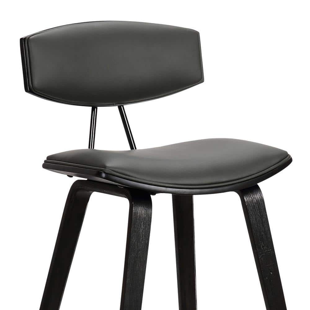 Gray Faux Leather & Black Brushed Wood Contemporary Counter Stool