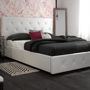 Dean White Faux Leather Upholstered Full Bed with Storage