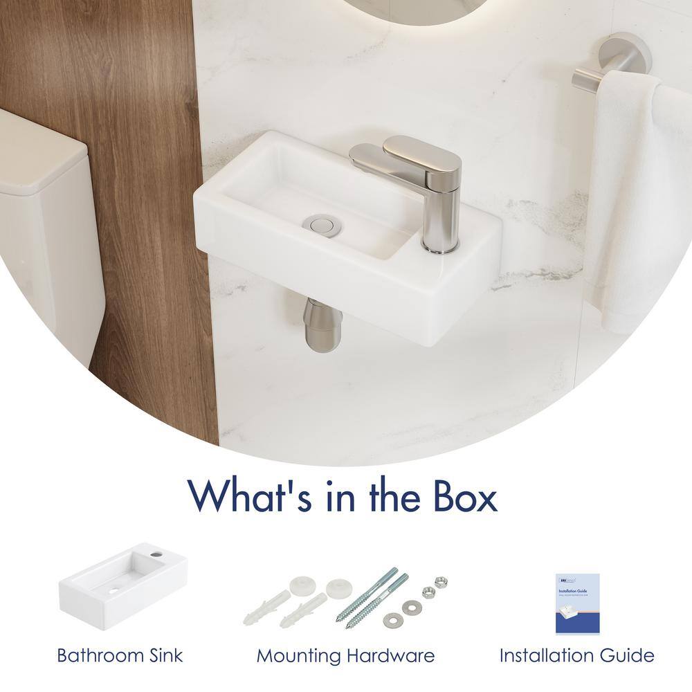 Turner 14" x 7" White Ceramic Rectangular Wall Mount Bathroom Sink