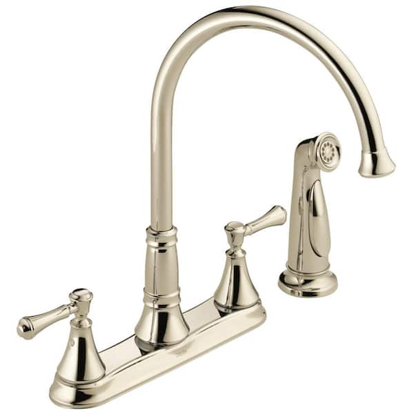 Delta Cassidy 2-Handle Standard Kitchen Faucet with Side Sprayer in Polished Nickel