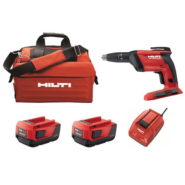 Hilti 22-Volt Cordless Brushless SD 4500 Drywall Screwdriver Kit with Charger (2) 4 Ah Batteries Pack, Bit and Bag