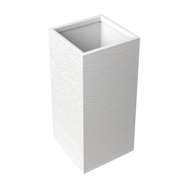 Bloom Square 11" Wide Planter Pot in Fiberstone Modern Garden Flower Plant Box for Indoor/Outdoor in White, 24 in. Tall