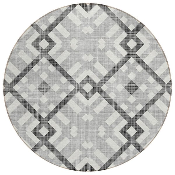 HomeRoots Gray, Charcoal, Ivory 8 ft. Round Woven Geometric Polyester ...