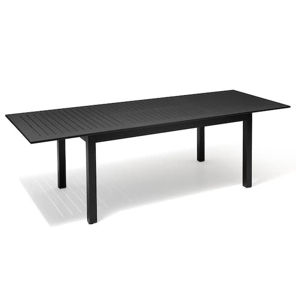 Pellebant 6-8 Person Rectangle Aluminum Outdoor Patio Dining Table in Black with Extension