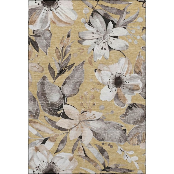 Mayfield Premium Machine Washable Abstract AMF2260 Gold 10 ft. x 14 ft. Area Rug
