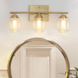 16.9 in. 3-Light Gold Modern Industrial Wall Sconce with Clear Glass Shade