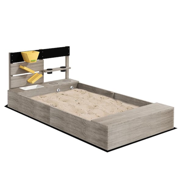 2.6 ft. W x 5 ft. L Wooden Sandbox with Liner, Kitchen Design, Sink for 3-7 Years Old