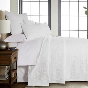 Emory White 3-Piece Waffle jacquard scroll Leaf Microfiber Full/Queen Bedspread Quilt Set