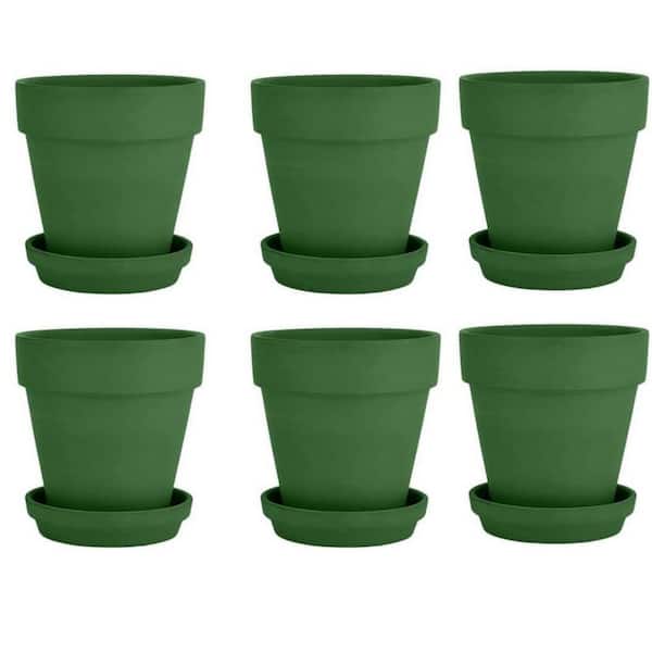 Green Terracotta Indoor/Outdoor Planter with Saucer(4 in. W x 4 in