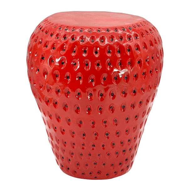Unbranded Red Strawberry Stool Polyresin Side Table 18 in.