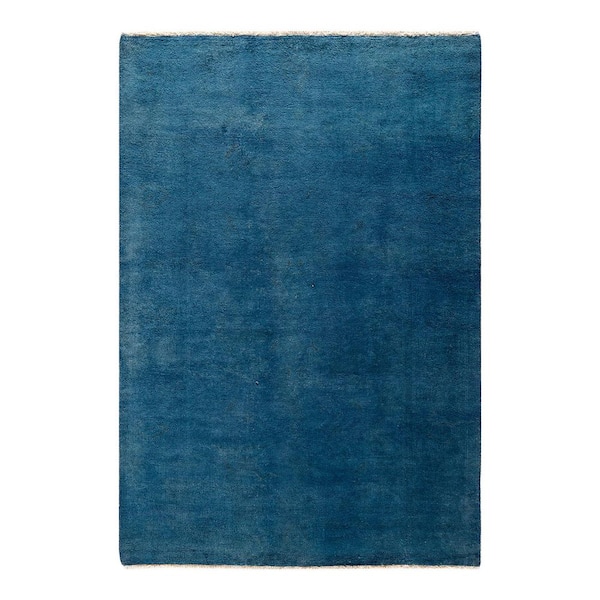 Overdyed Blue 4 x 6 Solid Wool Indoor Area Rug