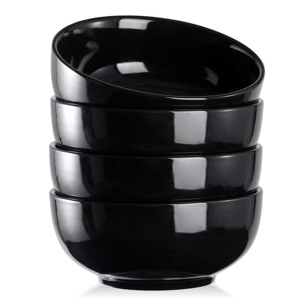 4-Pack 22 fl. oz. Black Ceramic Bowls, 6 in. Classic Bowls for Soup, Cereal, Oatmeal, Rice, Dishwasher & Microwave Safe