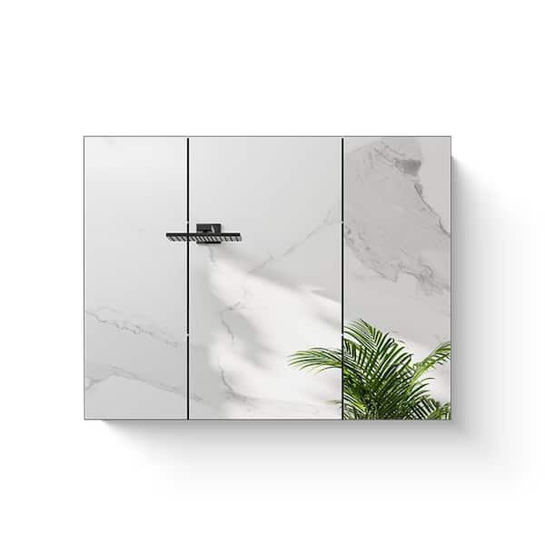 FUNKOL 39 in. W x 28 in. H Black Stylish Rectangular Iron Wall Mounted Medicine Cabinet with Mirror