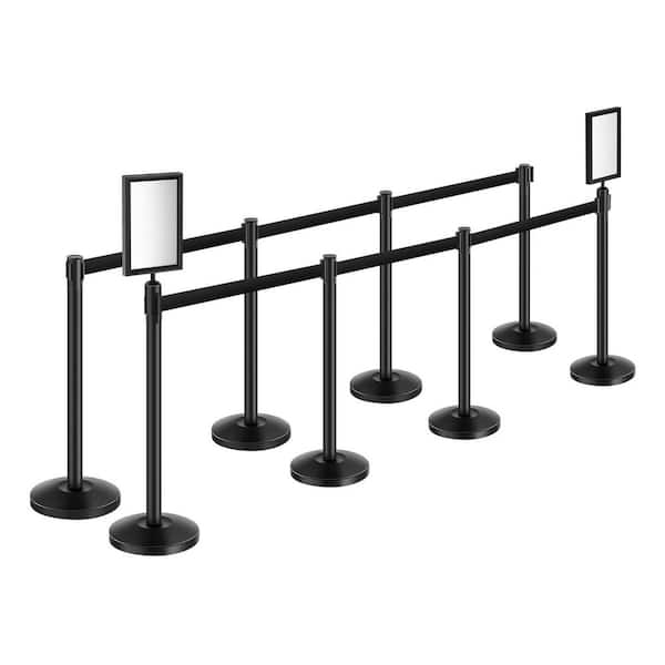 Stanchion Post, 8 Pcs Stanchions with Retractable Belts, Carbon Steel Black Stanchions Queue, for Theaters, Parties