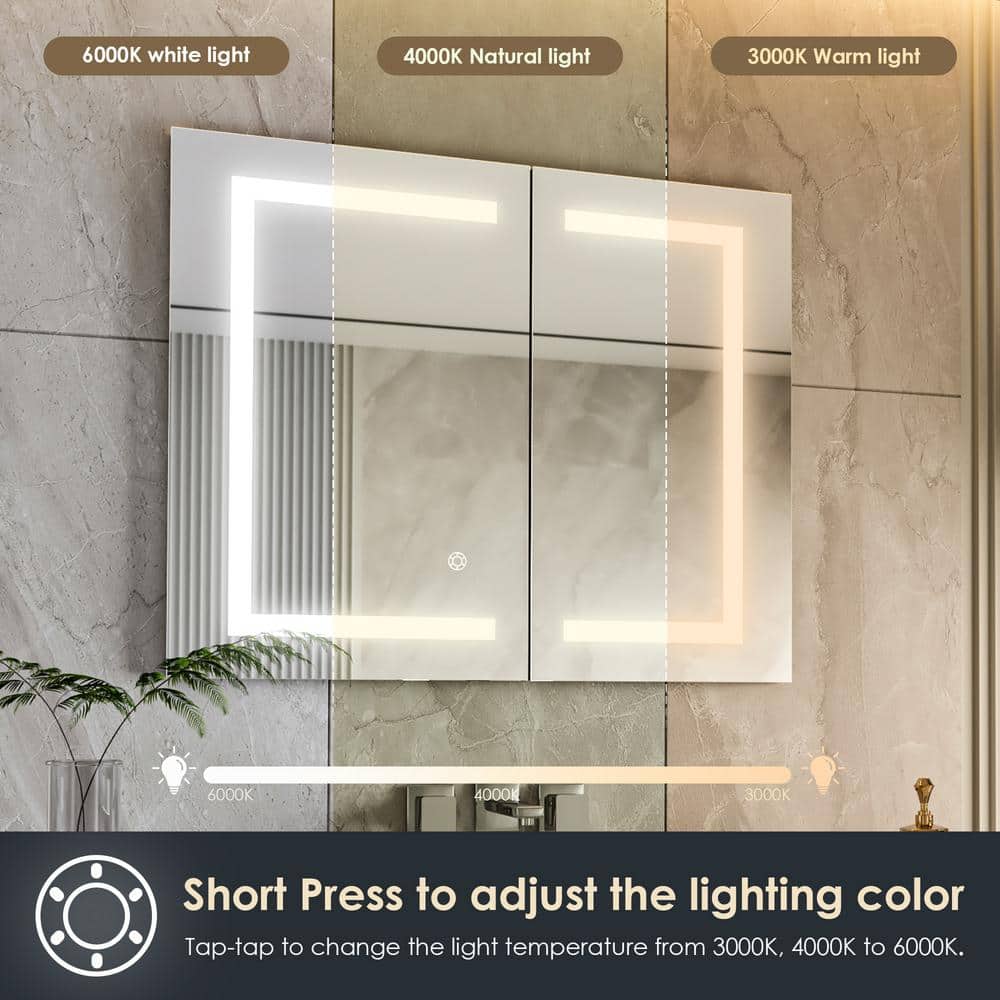 Modern Frameless Silver Glass LED Lighted Bathroom Medicine Cabinet