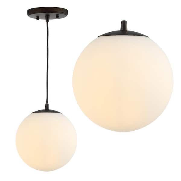 Bleecker 7.75 in. 1 -Light White/Oil Rubbed Bronze Metal/Glass Globe LED Pendant
