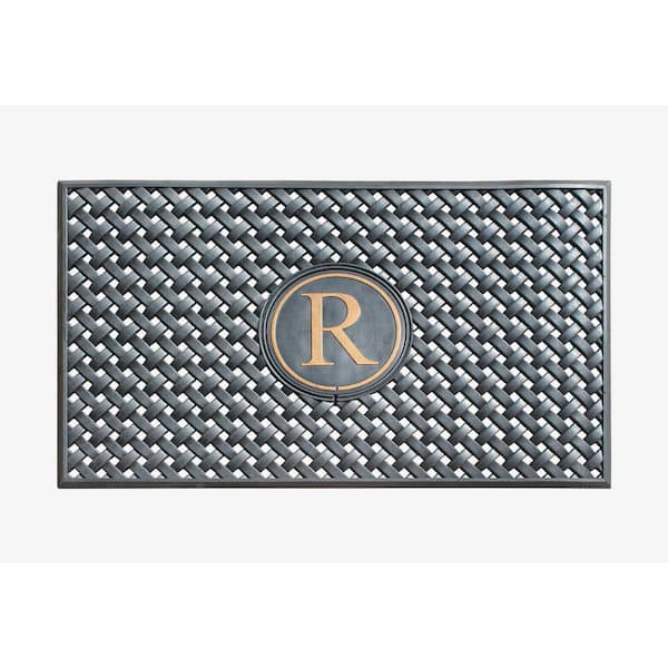 A1 Home Collections A1hc Weave Black/Bronze 24 in x 39 in 100% Rubber Thin Profile Outdoor Durable Monogrammed R Doormat