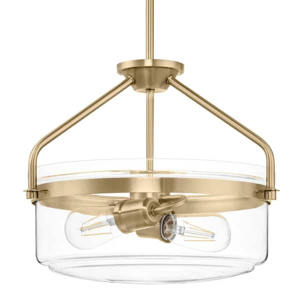 Hampton Bay Timphaven 15 in. 2-Light Globe Pendant Brass Clear Glass