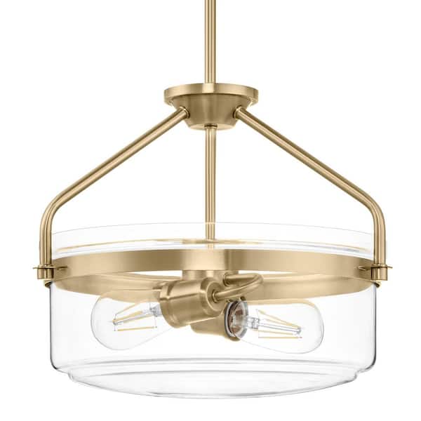 Timphaven 15 in. 2-Light Globe Pendant Brass Clear Glass