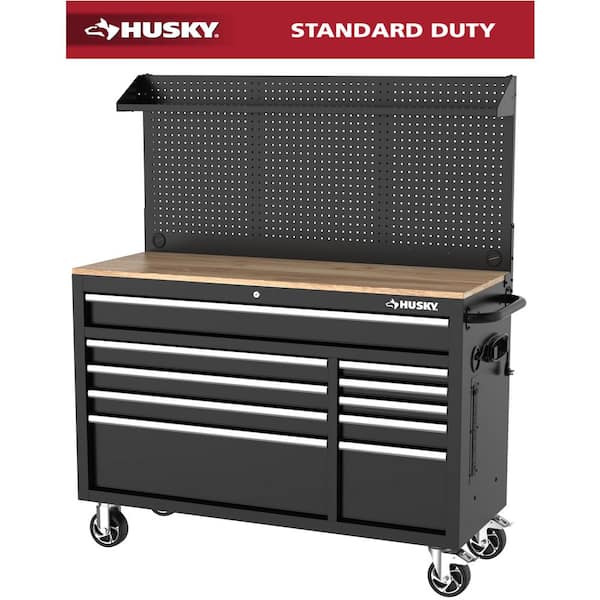 Modular Tool Storage 52 in. W Standard Duty Black Mobile Workbench Cabinet with Pegboard