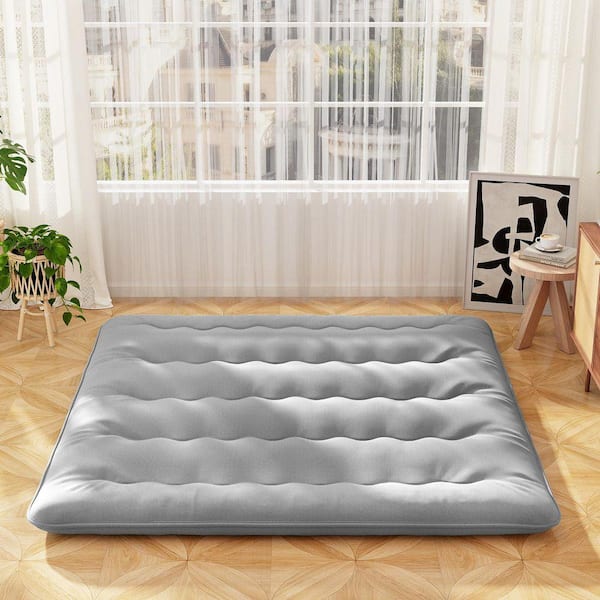 4 in. King Size Polyester Fabric Floor Camping Mattress Topper Pads with Washable Cover and Carry Bag