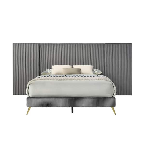 Acme Furniture Wa Cushion Gray Wood Frame Queen Platform Bed
