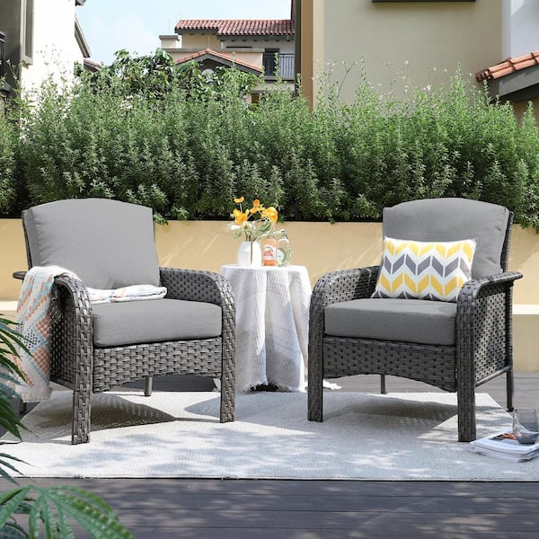 Toject Denali Gray Modern Wicker Outdoor Lounge Chair Seating Set with Dark Gray Cushions (2-Pack)