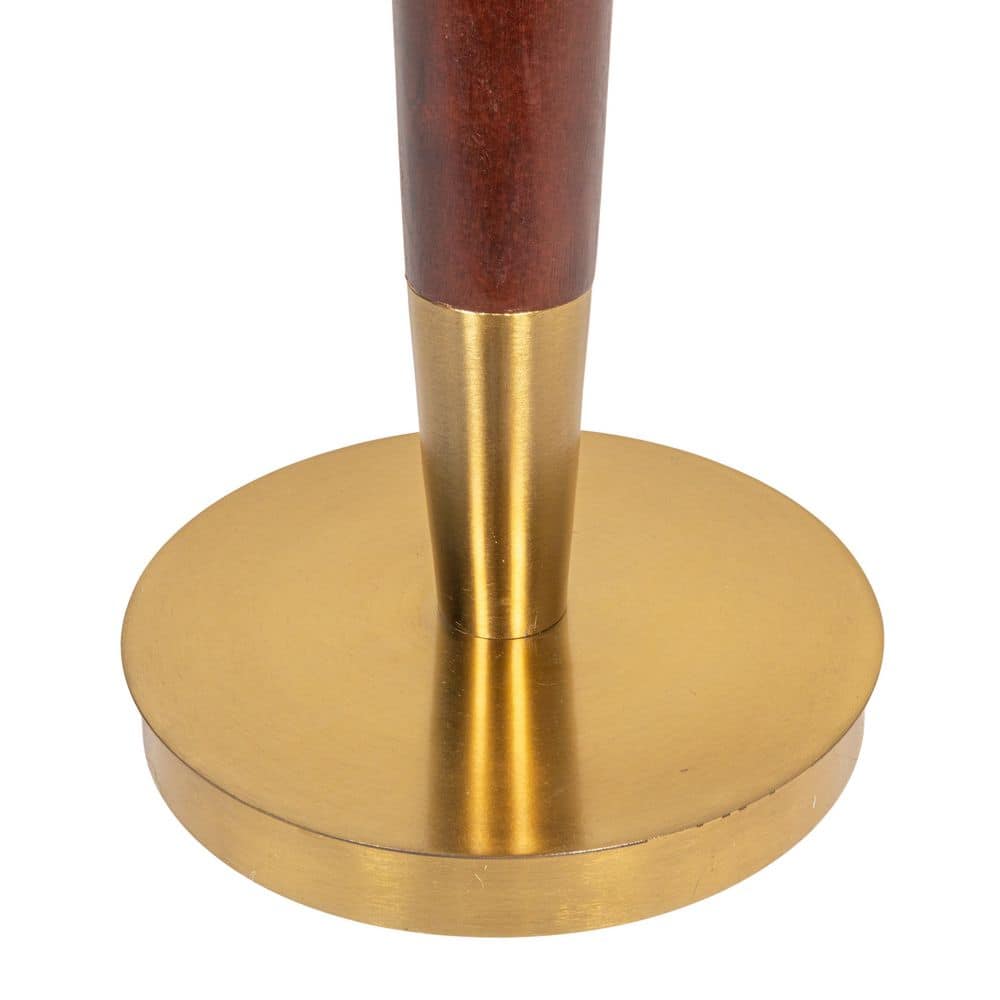 Mid-Century Modern Acacia Wood and Marble Round Accent Table