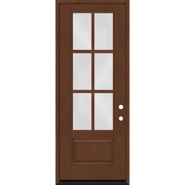 Regency 36 in. x 96 in. 3/4-6 Lite Clear Glass LHIS Chestnut Stained Fiberglass Prehung Front Door