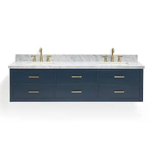 Hutton 73 in. W x 22 in. D x 19.6 in. H Bath Vanity in Midnight Blue with Carrara White Marble Top