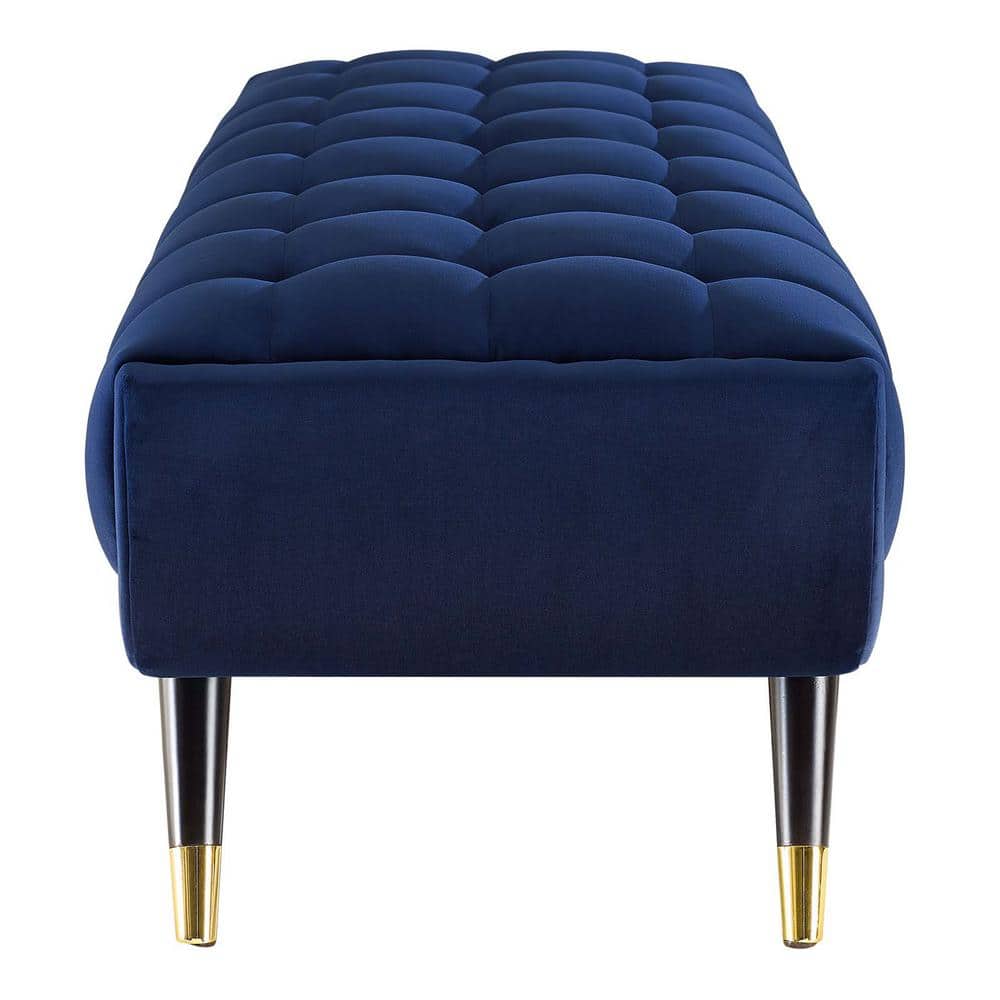 Midnight Blue 60" Performance Velvet Tufted Bench with Gold Accents
