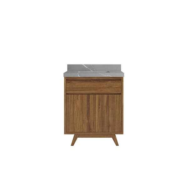 Willow Collections Madison Teak 30 in. W x 22 in. D x 36 in. H Bath Vanity in Golden Teak with 2 in Piatra Quartz Top