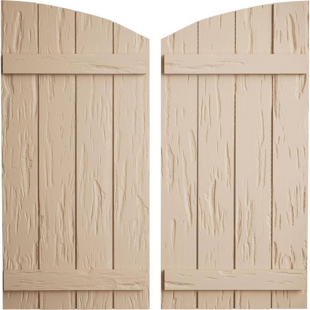 22 in. x 70 in. Polyurethane Pecky Cypress 4-Board Joined Board and Batten Elliptical Top Faux Wood Shutters Primed Tan price history on PriceWatchPro