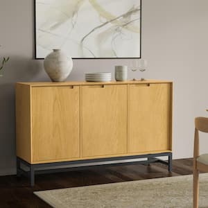 Banting and Metal 58 in. x 18 in. Rectangle Modern Industrial 3-Door Sideboard Buffet in Natural Oak