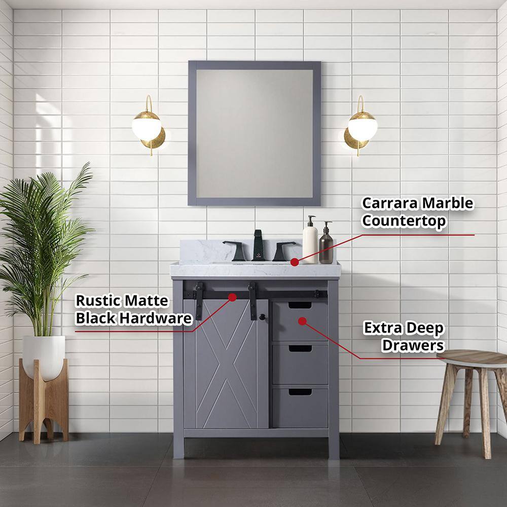 Marsyas 30-inch Dark Gray Freestanding Bathroom Vanity with Barn Door