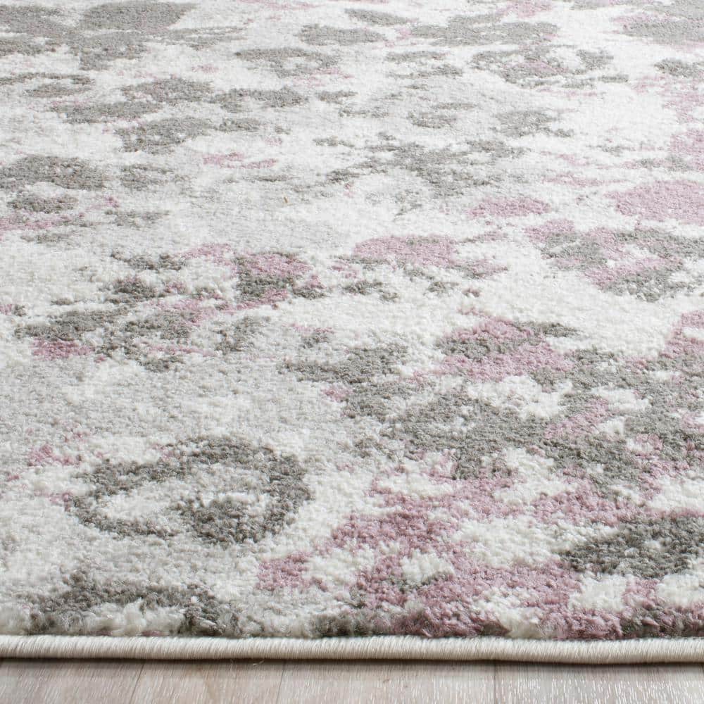 Ivory & Purple Floral Square Easy-Care Synthetic Rug - 8' x 8'