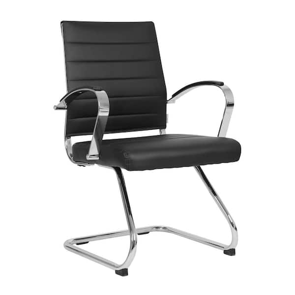 Benmar Office Chair Upholstered in Leather with Stainless Steel Sled Base in Black