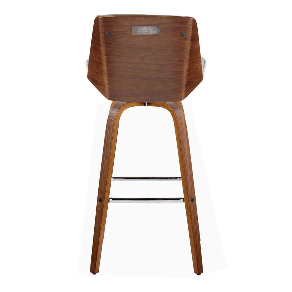 Walnut and Light Gray Swivel Barstools with Chrome Footrest, Set of 2
