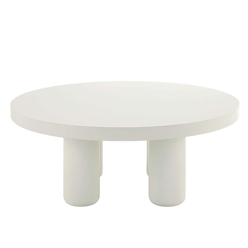 Sanat White Round Wood Coffee Table with Cylindrical Legs