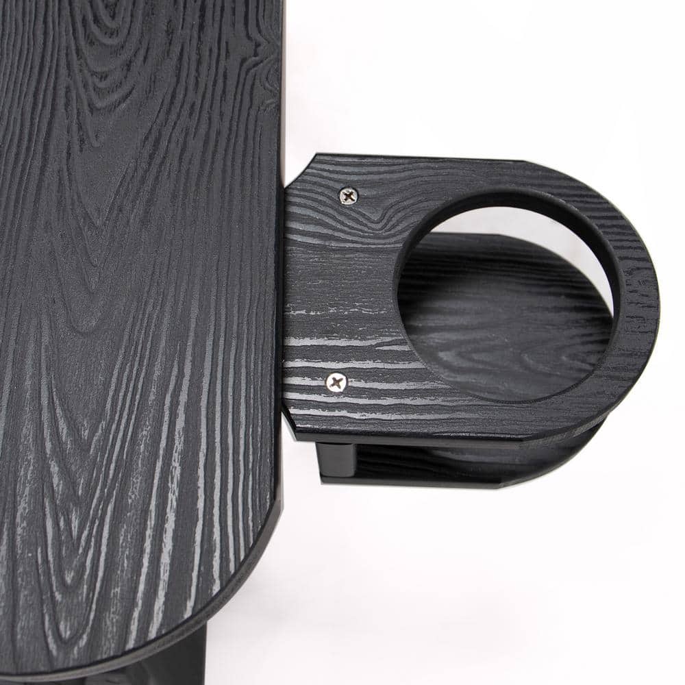 Black Foldable Poly Adirondack Chairs with Cup Holder, Set of 4