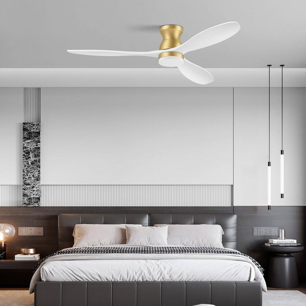 52in. Wood Blade Smart Gold Flush Mount Outdoor Indoor Ceiling Fan with LED Lights,Remote/APP/Alexa,Reversible DC Motor price history on PriceWatchPro