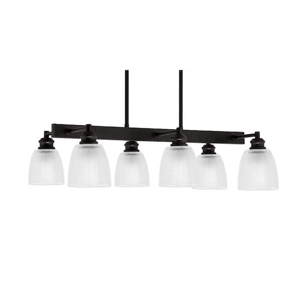 Unbranded Albany 6 Light Espresso Downlight Chandelier, Linear Chandelier for the Kitchen with Clear Ribbed Glass Shades